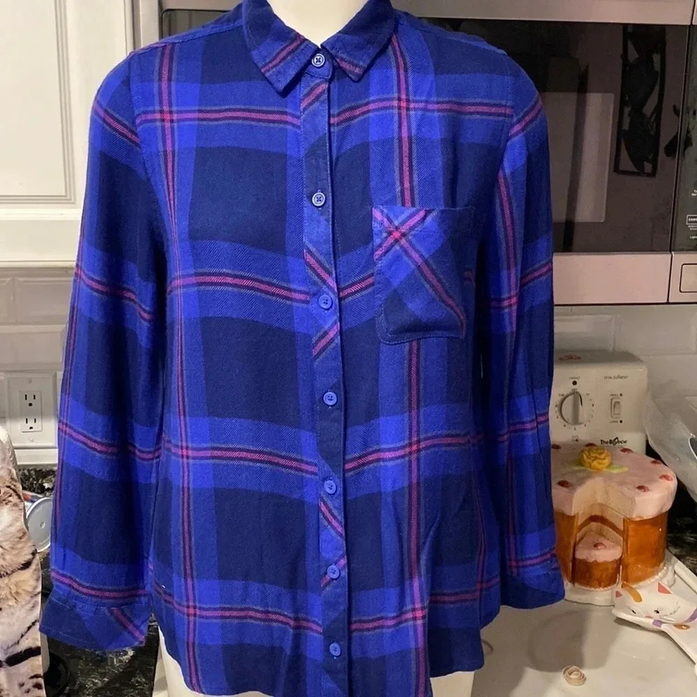 X womens Beachlunchlounge casual soft button up regular size shirt XL
